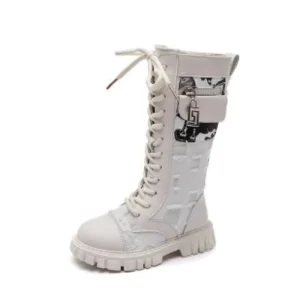 Children Versatile Non Slip High Breathable Boots with Pocket Zipper Toddler Kids Boy Girl Princess Mid Calf Denim Shoes