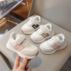 Children White Shoes Kids Flat Sneakers Hook & Loop Kids Boys and Girls Skateboarding Spring Autumn