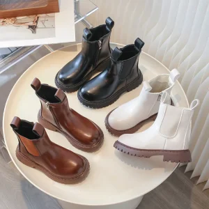 Children Winter Boots British Thick Heeled Ankle Boots Soft Baby Leather Boots for Boy Girl Kids Shoes Chaussures Pour Enfants