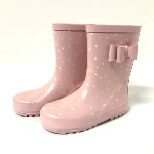 Children pink Dots with Bow Short Rubber Rain Boots for Kids