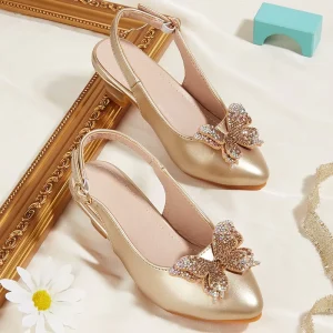 Children’s 7-12 Years Old Dress Shoes Girls’ Bow Pointed High Heel Sandals New Style Children’s Shoes