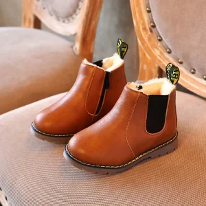 Children’s Ankle Boots for Child Spring Autumn Side Zipper Non-Slip PU Leather Warm Cotton Printed Kids Shoes for Summer
