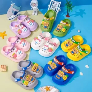 Children’s Ankle Closed Toe Non slip Summer Cartoon Rabbit & Bear Girls’ Baby Home Bath Soft soled Boys’ Kids’ Sandals