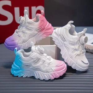 Children’s Anti Slip Running Shoes, Breathable Sports Spring Single Shoes, Mix Rotating Button Kids Running Shoes