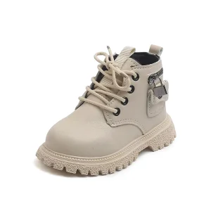 Children’s Autumn Winter Solid Color Retro Short Boots Boys Boots Side Zipper Girls Soft Bottom Boots
