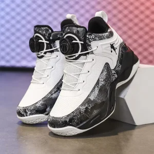 Children’s Basketball Shoes High Top Button Boy’s Sneakers Little Kid Big Kid EVA Upper Rubber Midsole Stretch Fabric Mesh Sport