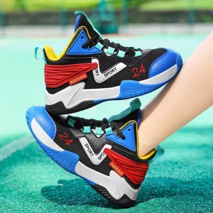 Children’s Basketball Shoes High Top Lace Boy’s Sneakers Little Kid Big Kid Stretch Fabric Mesh Mid-top Sport Boots Autumn