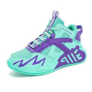 Children’s Basketball Shoes Stretch Fabric Air Mesh High Top Mid Top Lace up Boy’s Girls’ Boots Sneakers Little Kid Big Kid