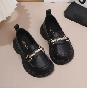 Children’s Black Leather Shoes Spring and Autumn New Korean Girls British Style Single Layer Fashion All Matching