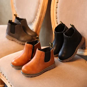 Children’s Boots Autumn Winter Girls Style Fashionable Leather Midi Ankle Single Boots
