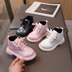 Children’s Boots Autumn and Winter Leather Waterproof Soft soled Ankle Boots for Boys and Girls