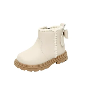 Children’s Boots Girls Bow Princess Boots Autumn Winter Short Boots with Zipper Closed Rubber Insole Causal Shoes for Kid Girls