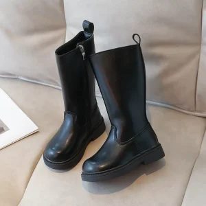 Children’s Boots Spring Autumn Warm Girls Korean Casual Knight Little Girl High Thin Velvet Flat Rubber Outsole Boots