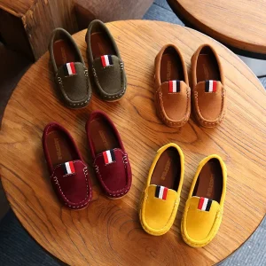 Children’s Boys’ Casual Loafers Leather Shoes Solid Color Suede Shoes Baby Shoes with Soft Soles