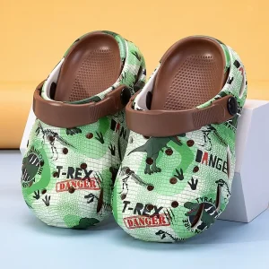 Children’s Boys’ Closed Toe Printed Lightweight Breathable EVA Upper Cartoon Dinosaur Print Summer Beach Garden Sandals Clogs