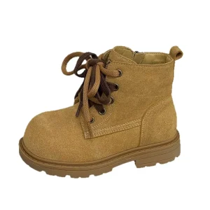 Children’s Boys’ Girls’ Ankle Boots Winter Big Head Motorcycle Style Velvet Cotton Lined Warm Side Zipper
