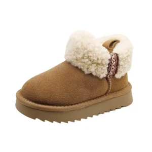 Children’s Boys Girls Genuine Leather Suede Wool Plush Warm Short Boots Kids Toddler Fur Snow Boots Keep Warm Cotton Boots
