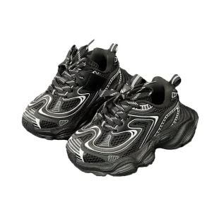 Children’s Boys Girls Leather Mesh Breathable Height Increased Platform Shoes Kids Toddler Lightweight Breathable Running Shoes