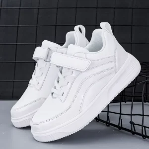 Children’s Boys’ Girls’ White Sneakers Ankle High Velcro Lace Up Closure Mesh Lining Non Slip Soles Trendy Casual Sports Shoes