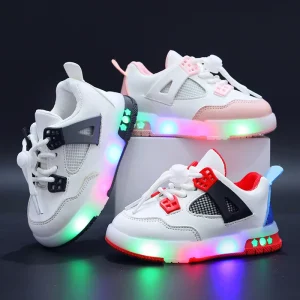 Children’s Boys Non Slip Light Sneakers Unisex Luminous Children’s Shoes Students School Casual Light Basketball Shoes