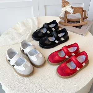 Children’s Boys’ and Girls’ Casual Shoes Autumn New Fashion Shoes Ankle Velcro Closure Solid Color Soft Soled Shoes