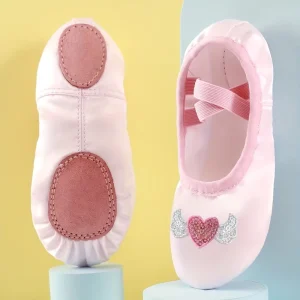 Children’s Breathable Flat Soft Ballet Dance Shoes Sheepskin Love Pattern Cat Claw Design