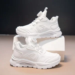 Children’s Breathable Kids Casual Leather Rotating Button Sports Shoes Sneaker for Boy Girls