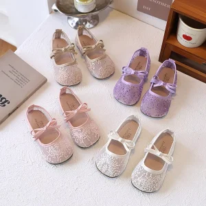 Children’s Breathable Lace Princess Shoes Soft Sole Lightweight Little Girl Bow Flats Sandals