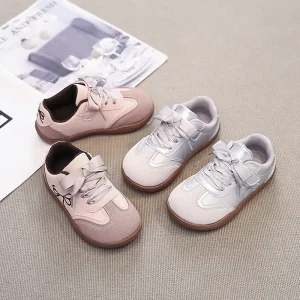 Children’s Breathable Sports Shoes Casual Footwear for Little Girls Pink and Silver Kids Board Sneakers