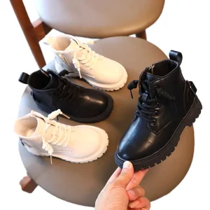 Children’s British Style Martin Boots Comfortable Soft Sole Non Slip Casual Black Boots for Summer for Girls