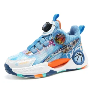 Children’s Button Basketball Shoes Fashion Boy’s Sports Shoes Breathable Sneakers Kids Running Boys Sports Casual Shoes