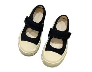 Children’s Canvas Mary Jane Flats Flat French Style Girls’ Casual Shoes Summer New Anti-Slip