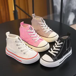 Children’s Canvas Shoes Spring Autumn New Boys Walking Shoes Soft Bottom High-Top Girls Summer Style Cotton Lining