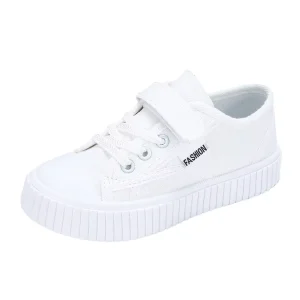 Children’s Canvas Shoes Summer New Student White Boys Sports Sneakers Girls Breathable Casual Velcro Closure Solid