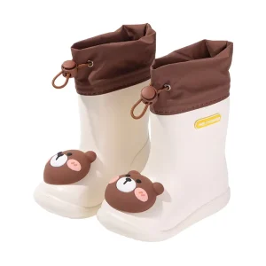 Children’s Cartoon Camping Mid-Calf Drawstring Non-Slip Bear Duck Cotton Spandex Water EVA Rain Boots