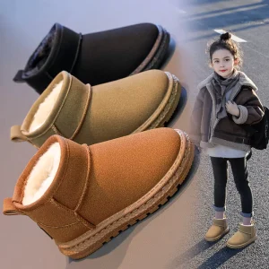 Children’s Casual Breathable Fleece Synthetic Snow Boots with PVC Outsole and Round Toe for Baby Girls Boys Winter Warm Slip-On