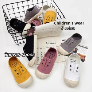 Children’s Casual Canvas Shoes for Boys and Girls Summer Style Soft Sole Slip On Design for Toddlers and Babies White Color