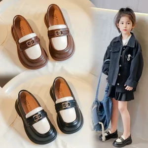 Children’s Casual Flat Shoes Korean Style Soft Comfortable PU Leather Loafers Slip-On Design Fashionable Platform Boys Girls