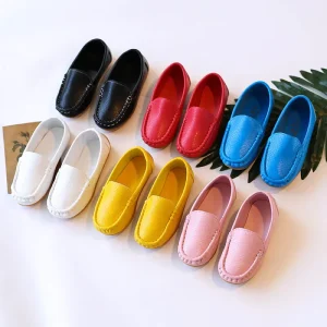 Children’s Casual Flat Shoes Korean Style Soft Comfortable PU Leather Loafers Slip-On Design Fashionable Platform for Boys Girls
