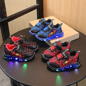 Children’s Casual Sports Shoes Latest Design Boys Shoes Autumn New Arrival Spiderman Led Shoes Kids Lighting Comfort Sneakers
