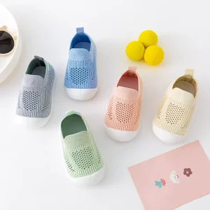Children’s Casual Spring and Summer Mesh Shoes Solid Color Soft Soled Walking Barefoot Baby Shoes