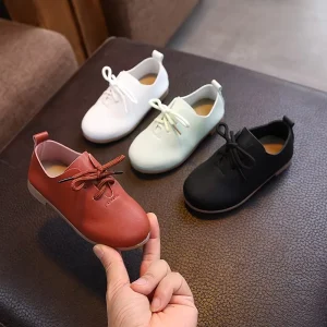 Children’s Classic White Leather Casual Shoes Boys and Girls Toddler Big Kids School Students Soft Lace up Flats Party Occasion