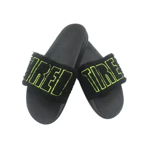 Children’s Comfort Slip on Slide Slippers with Embroidery Logo Indoor outdoor Sole House Slippers Black Kids Winter Shoes