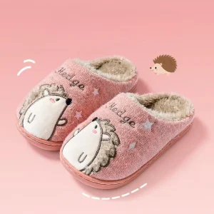 Children’s Cotton Slippers Winter Plush Slippers Home Use Indoor Plush Slippers Animal Patterns Cute Hedgehog