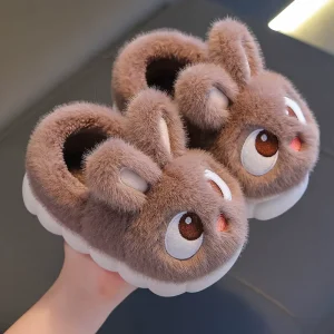 Children’s Cotton Slippers for Winter Cute Rabbit Design for Girls Warm and Lined Non Slip Home Shoes for Babies