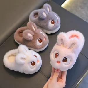 Children’s Cotton Slippers for Winter Cute Rabbit Design for Girls Warm and Lined Non Slip Home Shoes for Babies