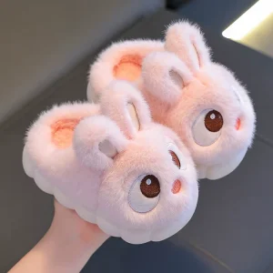 Children’s Cotton Slippers for Winter Cute Rabbit Design for Girls Warm and Lined Non Slip Home Shoes for Babies