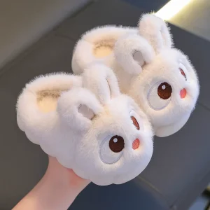 Children’s Cotton Slippers for Winter Cute Rabbit Design for Girls Warm and Lined Non Slip Home Shoes for Babies
