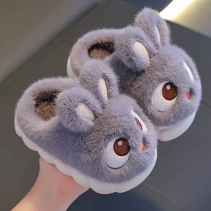 Children’s Cotton Slippers for Winter Cute Rabbit Design for Girls Warm and Lined Non slip Home Shoes for Babies