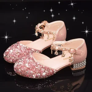Children’s Crystal High Heels Girls’ Crystal Princess Shoes Primary School Children’s Fashion Leather Shoes
